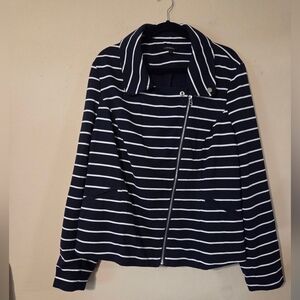 Lane Bryant Navy and White Striped Utility Jacket